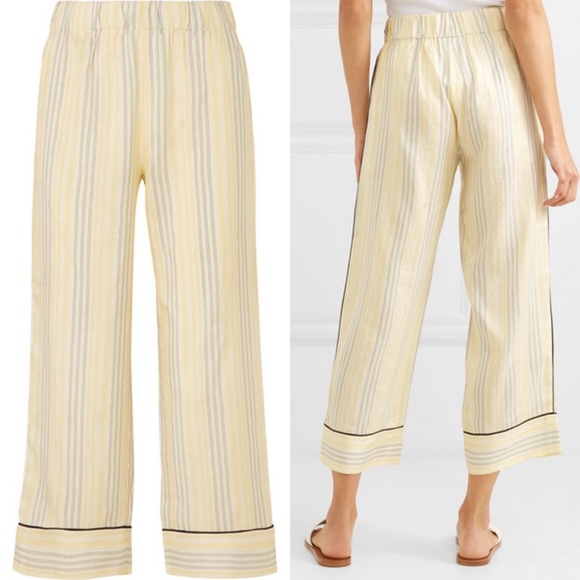 GANNI Bergamot Striped Silk Straight Leg Pants Cro - Picture 2 of 4